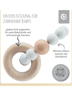 Beißring mit Silikon Perlen - ab Geburt in Grau