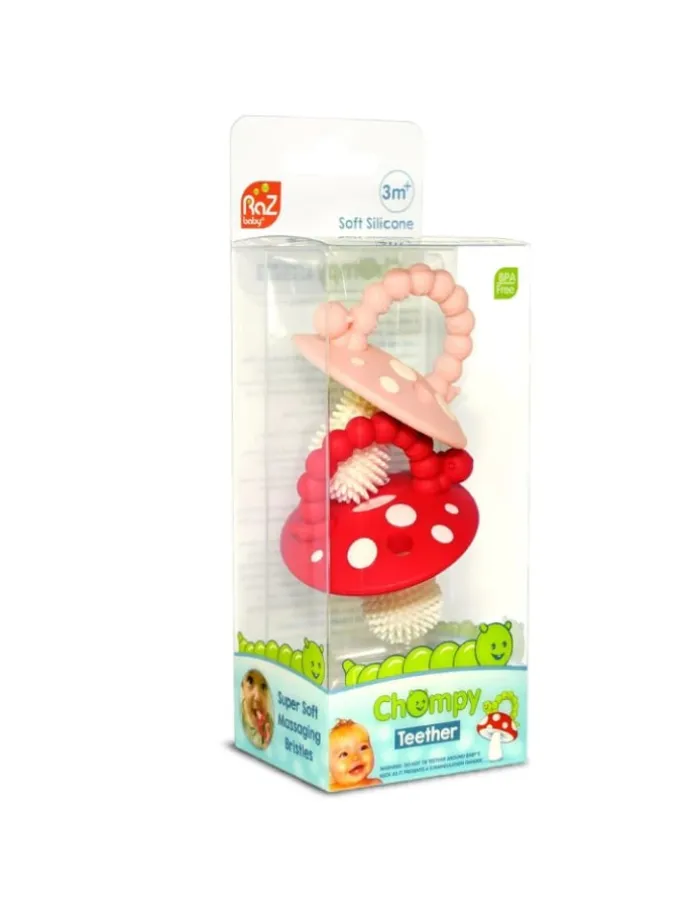 Beißringe 2er logopädisch Pilze für Babys 100% Silikon 3M+ in Rosa