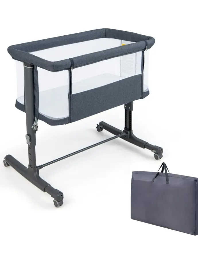 Beistellbett Babywippe mit Matratze 3 in 1 in Anthrazit