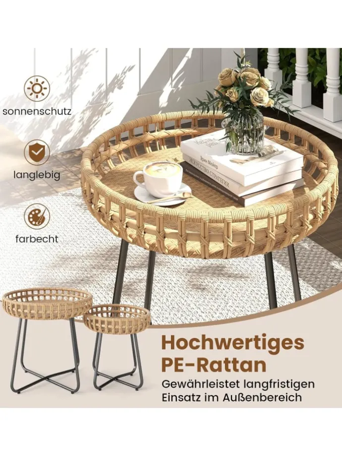 Beistelltisch Garten rund 2er Set in Braun