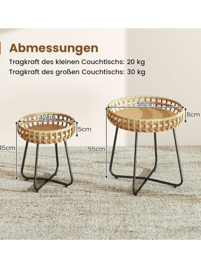 Beistelltisch Garten rund 2er Set in Braun