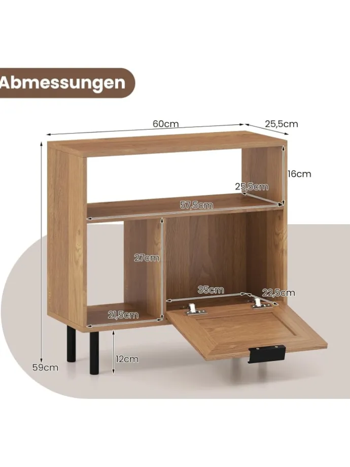 Beistelltisch PE-Rattan 60 x 25,5 x 59 cm in Hellbraun
