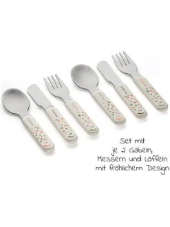 Besteck-Set 6-teilig - Punkte - Weiß in weiss,bunt