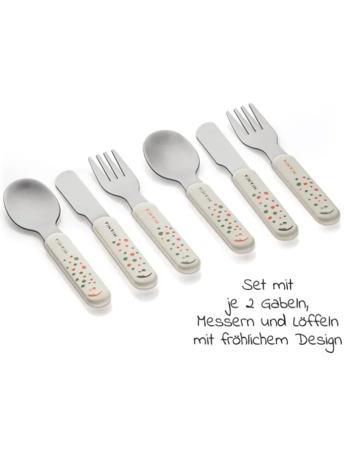 Besteck-Set 6-teilig - Punkte - Weiß in weiss,bunt