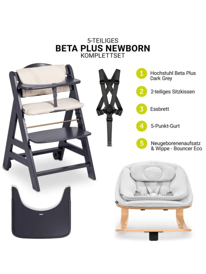 Beta Plus 5-tlg. Newbornset - Hochstuhl + in schwarz,grau