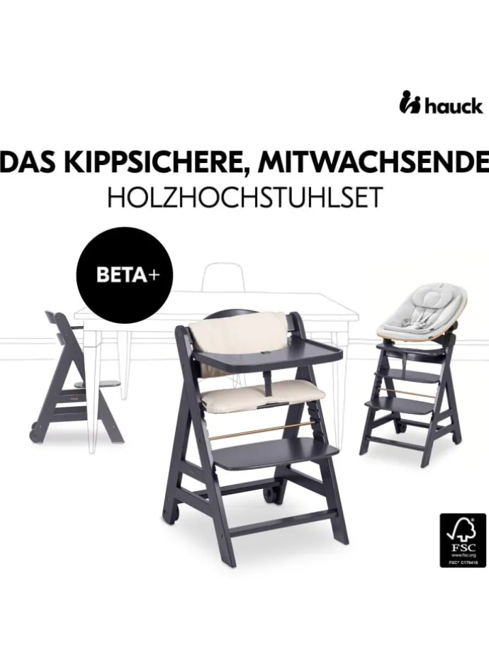 Beta Plus 5-tlg. Newbornset - Hochstuhl + in schwarz,grau