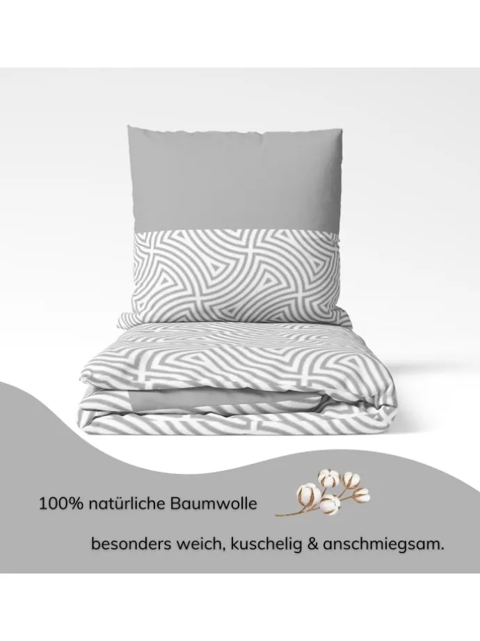 Bettwäsche-Set Biber/Flanell Premium "Stone Line" in Weiß / Grau