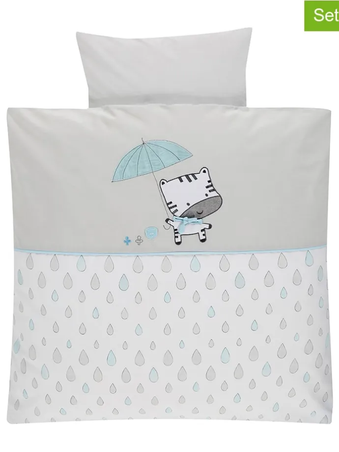 Bettwäsche-Set "Raindrops" für Pendelwiege in Grau/ Hellblau
