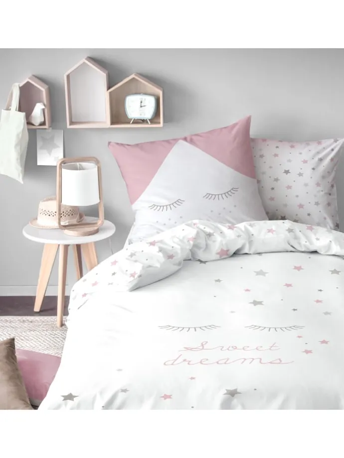Bettwäsche-Set "Sterne Sweet Dreams" in Weiß / Rosa