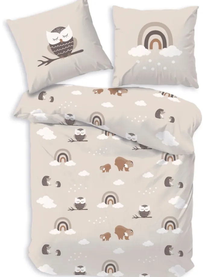 Bettwäsche-Set "Waldtiere - Eule, Igel, Bär" in Beige
