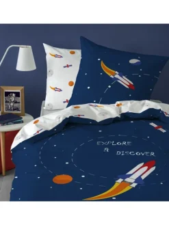Bettwäsche-Set "Weltall, Rakete, Planeten" in  Dunkelblau
