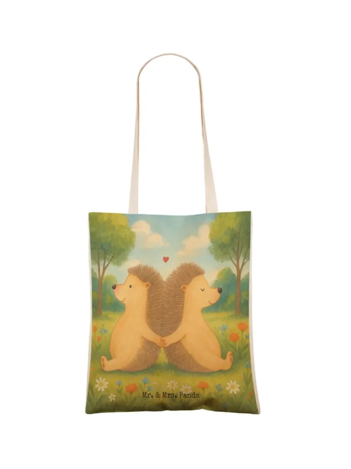 Beutel Tasche Igel händchenhaltend Design ohne ... in Weiß