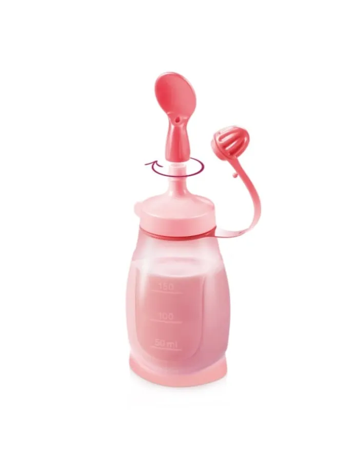 Biegsame Trinkflasche und Löffel PAPU PAPI in rosa