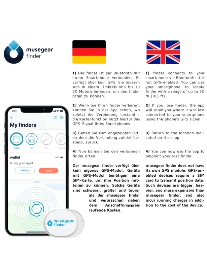 Bluetooth-Schlüsselfinder "Finder mini" in weiß - 2er Pack
