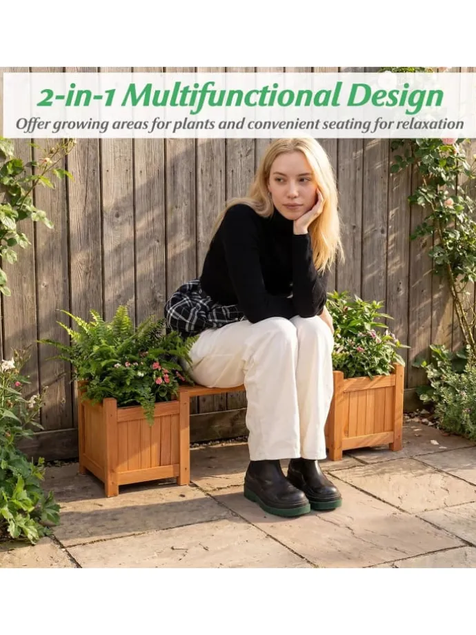 Blumenkasten mit Gartenbank 105 x 26,5 x 29,5 cm in Orange