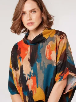 Bluse in Orange/ Petrol