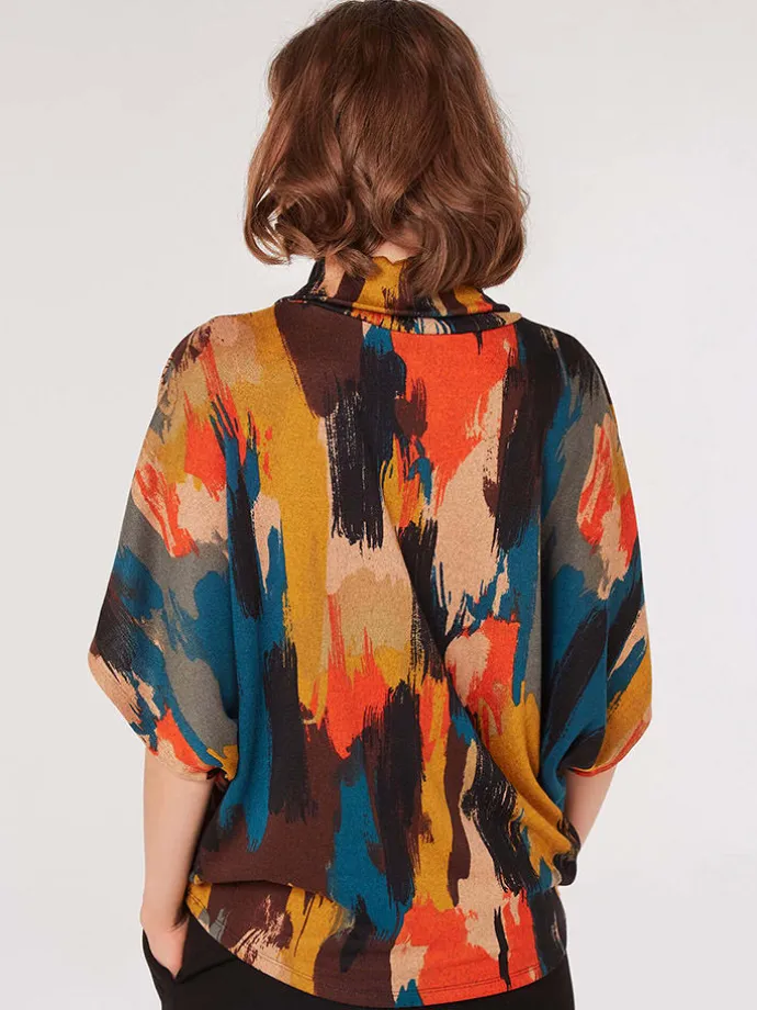 Bluse in Orange/ Petrol