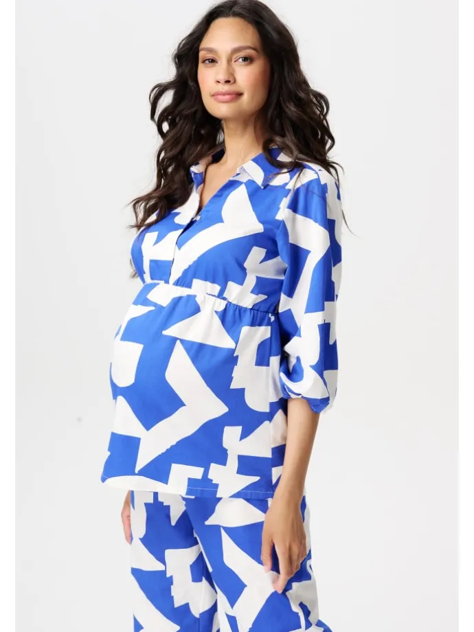 Bluse Mayte in Graphic Blue Print