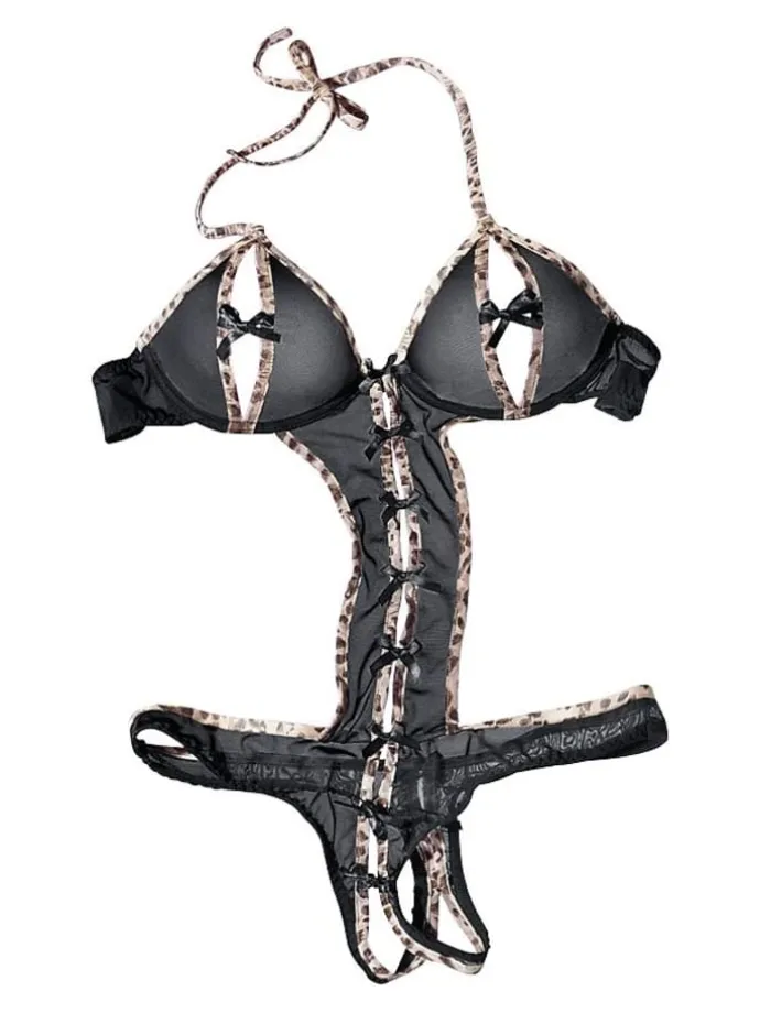 Body-Ouvert in schwarz-leo bedruckt