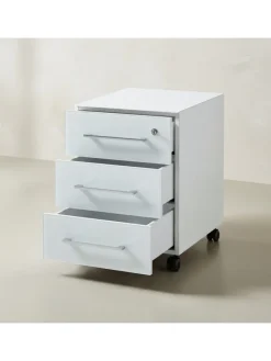 Büro-Set Schreibtisch Schrank Container Glasfront Modern in Weiß