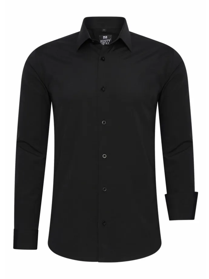 Business Hemd Slim Fit Premium Cotton-Stretch in Schwarz