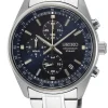 Chronograph Herrenuhr mit Stahlband Blau / Silber