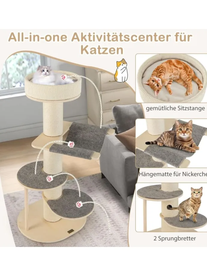 120cm Kratzbaum Holz in Grau