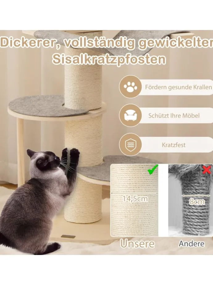120cm Kratzbaum Holz in Grau