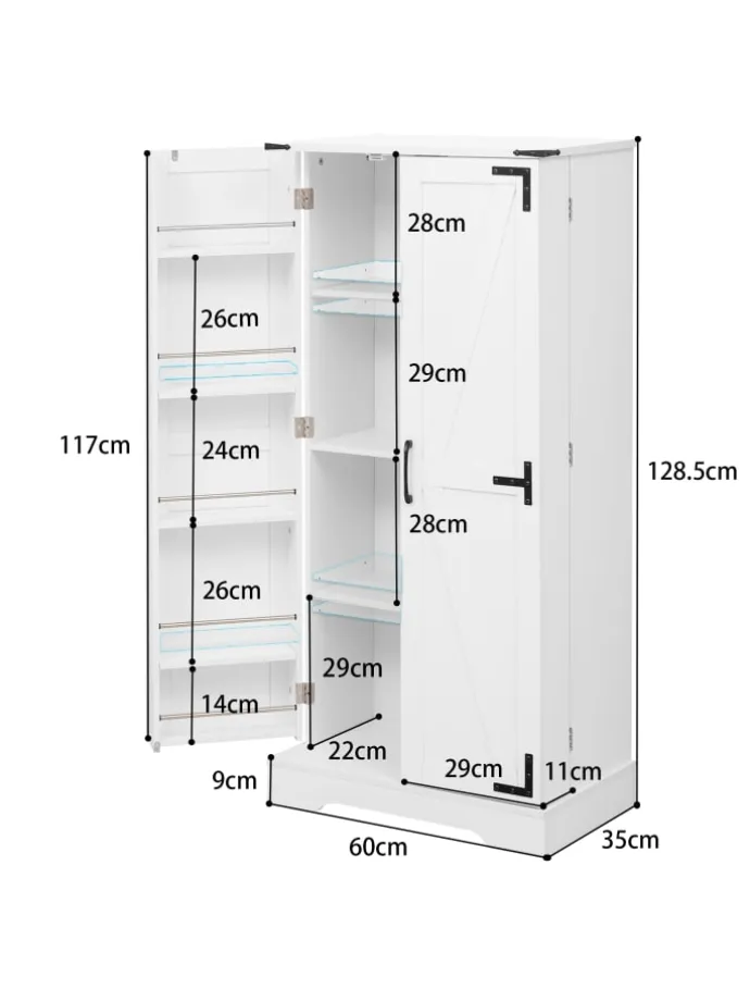 128.5cm LED Küchenschrank mit 2 Flügeltüren und Verstellbaren Regalen