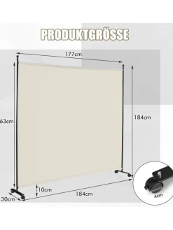 184cm Raumteiler auf Rollen in Beige