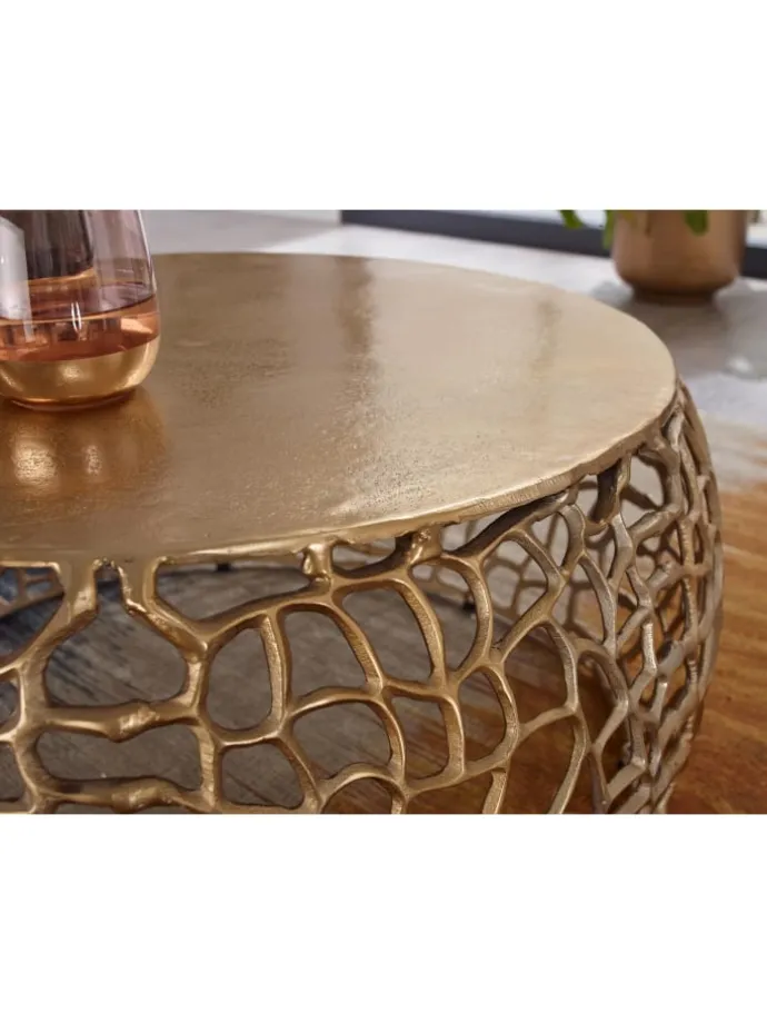 Couchtisch Ast-Design | Metall Gold, 66x66cm, Rund in Gold