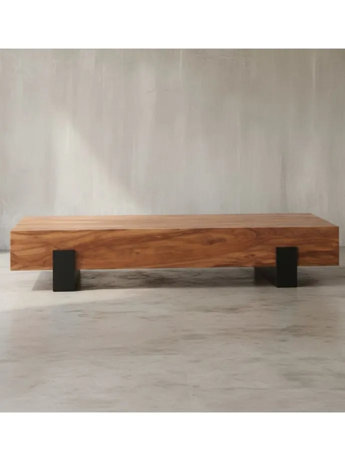 Couchtisch 115x22x44cm Massivholz / Metall Sofatisch, Design