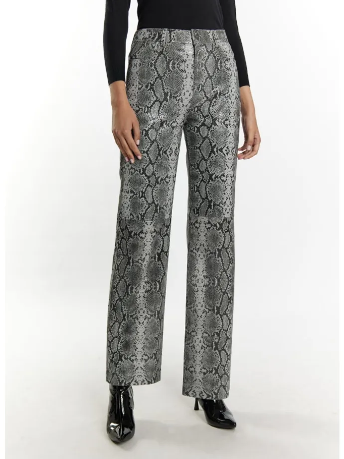Damen Lederhose in Grau Schlange