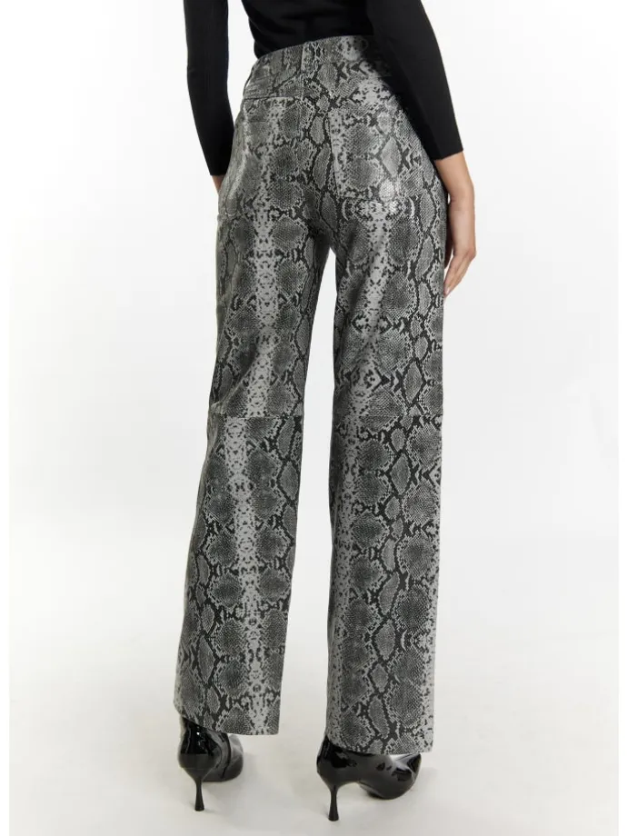 Damen Lederhose in Grau Schlange