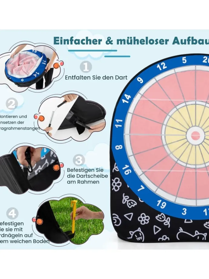 Dart Wurfspiel Set Kinder 145cm in Schwarz