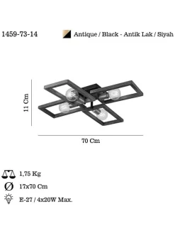 Deckenleuchte in Braun/ Schwarz - (B)70 x (H)11 cm