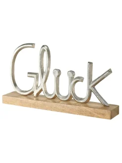 Dekoobjekt "Glück" in Natur/ Silber - (B)30 x (H)17 x (T)7 cm