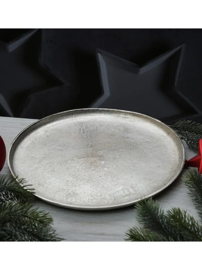 Dekoteller Dekotablett runder Kerzenteller Aluminium D: 30cm in silber