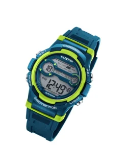 Digital-Armbanduhr Calypso Digital dunkelblau, hellgrün groß (ca. 40mm)