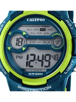 Digital-Armbanduhr Calypso Digital dunkelblau, hellgrün groß (ca. 40mm)