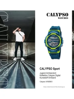 Digital-Armbanduhr Calypso Digital dunkelblau, hellgrün groß (ca. 40mm)
