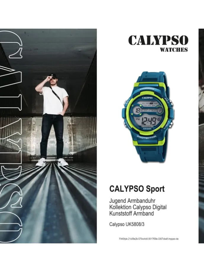 Digital-Armbanduhr Calypso Digital dunkelblau, hellgrün groß (ca. 40mm)