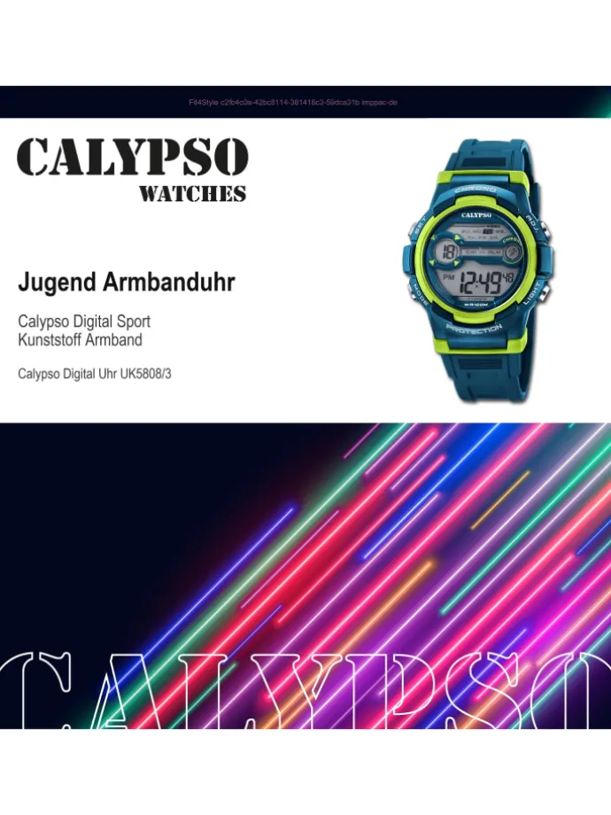 Digital-Armbanduhr Calypso Digital dunkelblau, hellgrün groß (ca. 40mm)