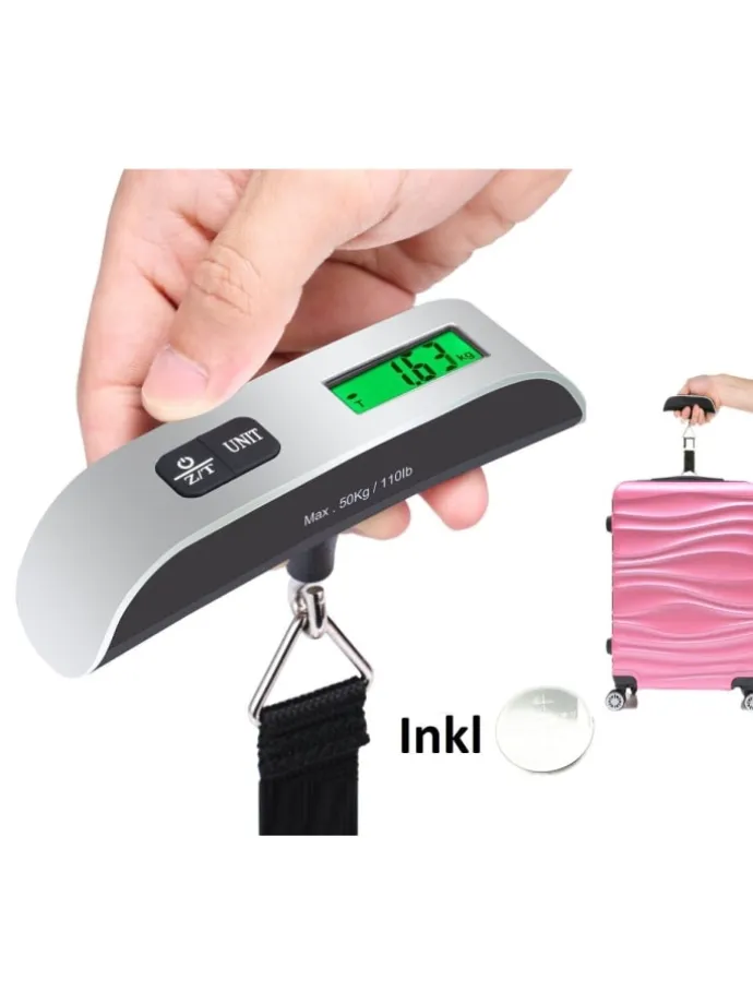 Digitale LCD-Kofferwaage inkl. Batterie Gepäckwaage 50Kg in Grau