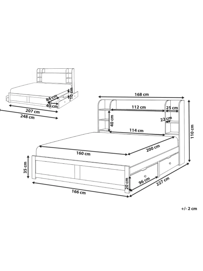 Doppelbett BIZOU in Weiß/Beige - (W) 168 x (H) 110 x (L) 227 cm