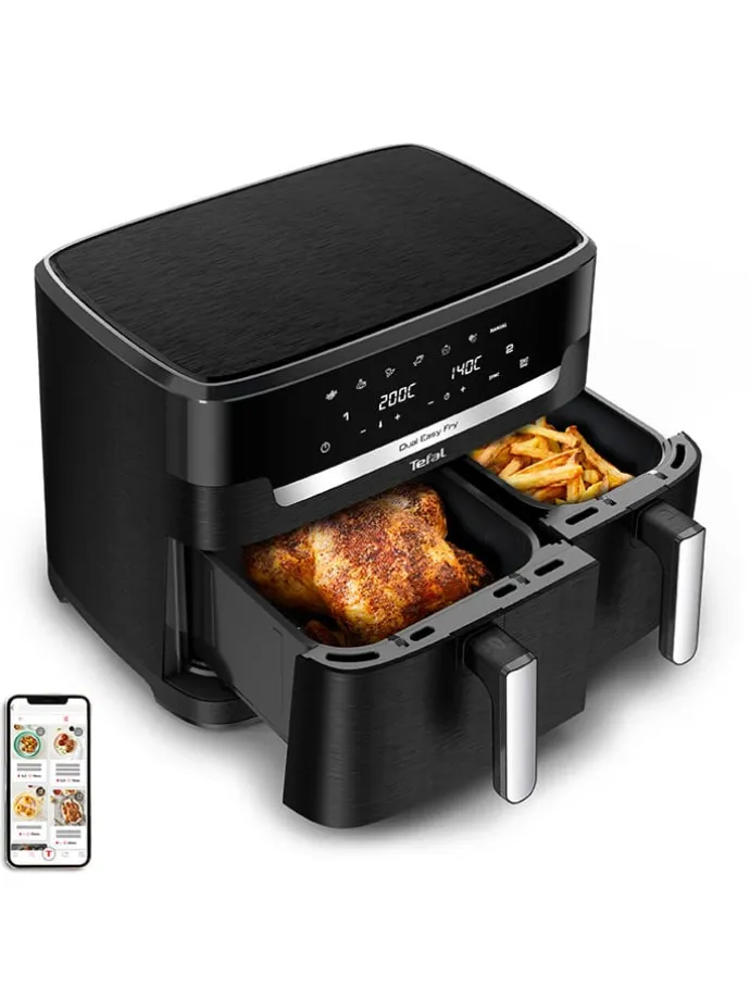 Doppelkammer-Heißluftfritteuse EY9428E0 "XXL Dual Easy Fry" in Schwarz - 11 l