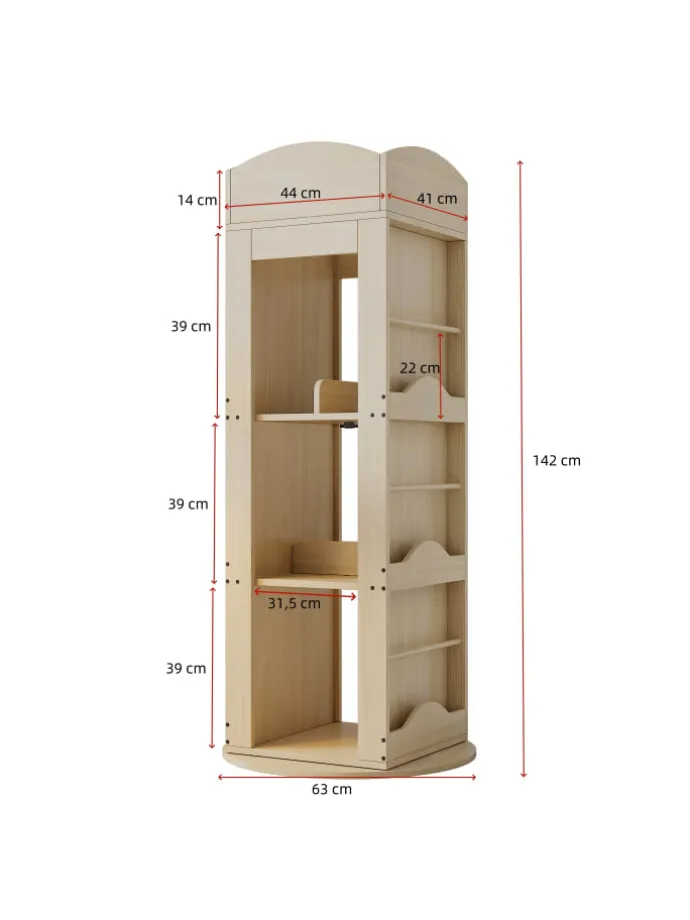Drehbares Bücherregal mit 360-Grad-Drehfunktion 142×63×63 cm