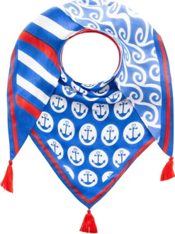 Dreieckstuch "Anker-Wellen-Mix" in Blau/ Rot/ Weiß - (L)200 x (B)90 cm