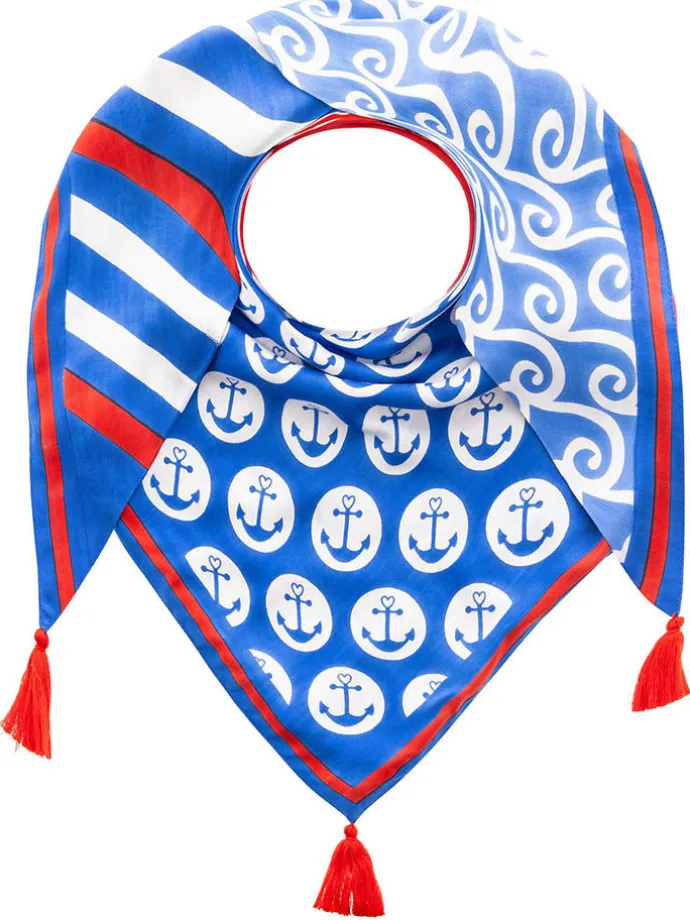 Dreieckstuch "Anker-Wellen-Mix" in Blau/ Rot/ Weiß - (L)200 x (B)90 cm
