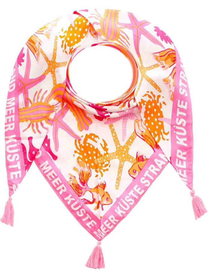 Dreieckstuch "Meerestiere" in Rosa - (L)200 x (B)95 cm